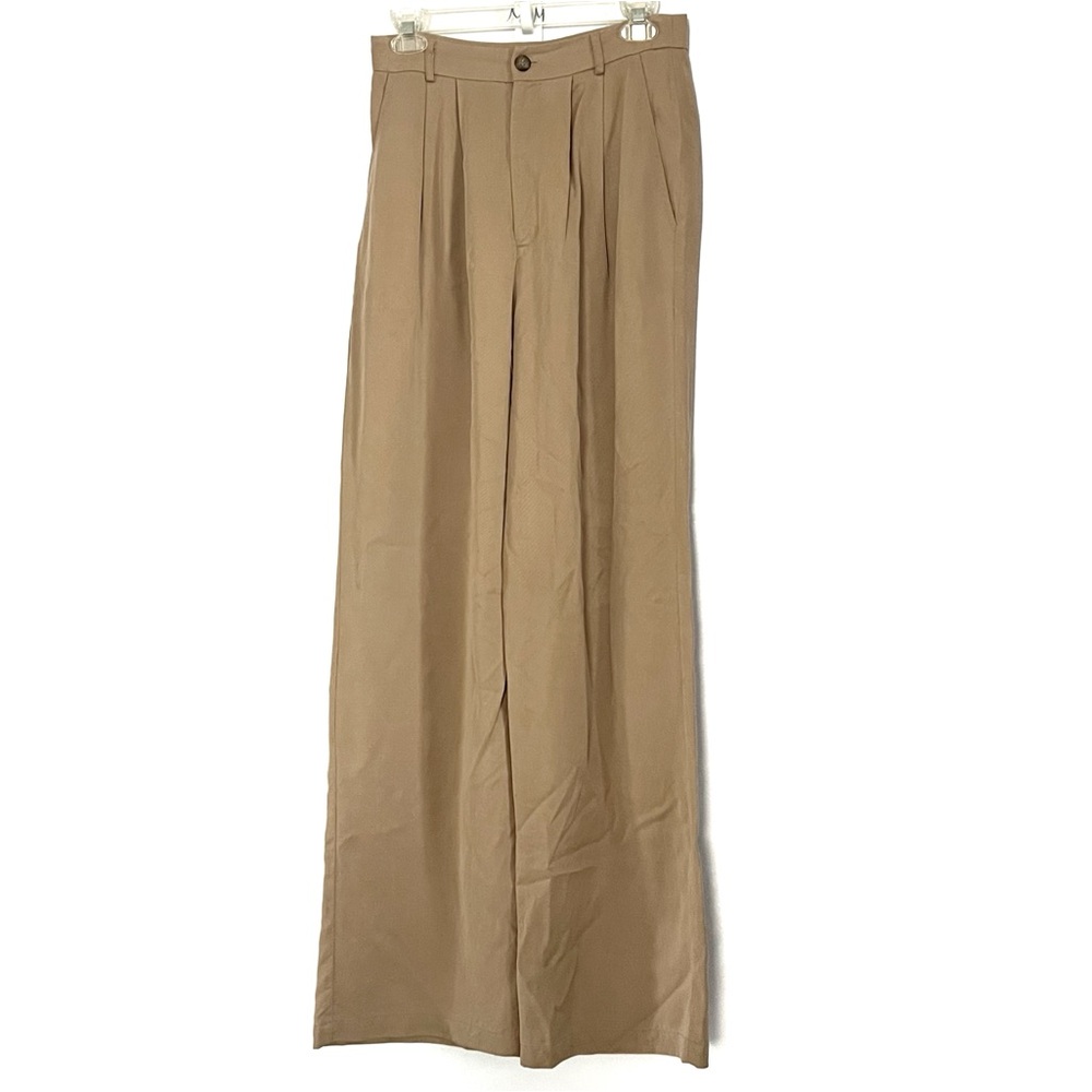 Reformation Mason Trousers Khaki Tan Pleated High Rise Wide Leg Mason - 6
